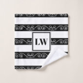 Schwarz-weiß gestreiftes Monogramm Badhandtuch Set (Waschlappen)