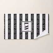 Schwarz-weiß gestreiftes Monogramm Badhandtuch Set (Handtuch)