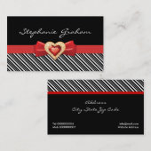 Schwarz-weiß gestreiftes Muster mit rotem Bogen un Visitenkarte (Vorne/Hinten)