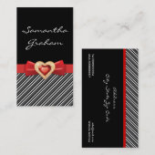 Schwarz-weiß gestreiftes Muster mit rotem Bogen un Visitenkarte (Vorne/Hinten)