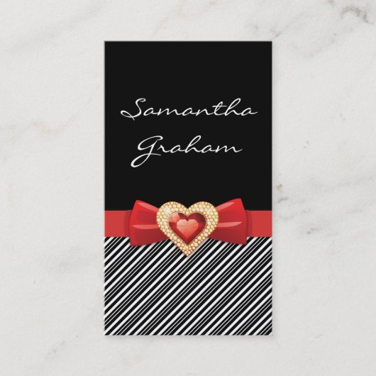 Schwarz-weiß gestreiftes Muster mit rotem Bogen un Visitenkarte (Vorderseite)