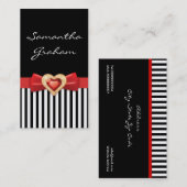 Schwarz-weiß gestreiftes Muster mit rotem Bogen un Visitenkarte (Vorne/Hinten)