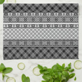 Schwarz-weiß gestreiftes Patchwork mit Spitze Geschirrtuch (Gefaltet)