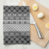Schwarz-weiß gestreiftes Patchwork mit Spitze Geschirrtuch (Viertel Falte)