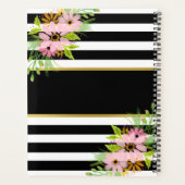 Schwarz-weiß gestreiftes Rosa Blütengold 2026 Planer (Rückseite)