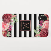 Schwarz-weiß gestrichelte Rose mit Floral Monogram Case-Mate iPhone Hülle (Rückseite (Horizontal))