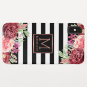 Schwarz-weiß gestrichelte Rose mit Floral Monogram Case-Mate iPhone Hülle (Rückseite (Horizontal))