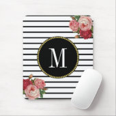 Schwarz-weiß gestrichene antike Boho Floral Monogr Mousepad (Mit Mouse)