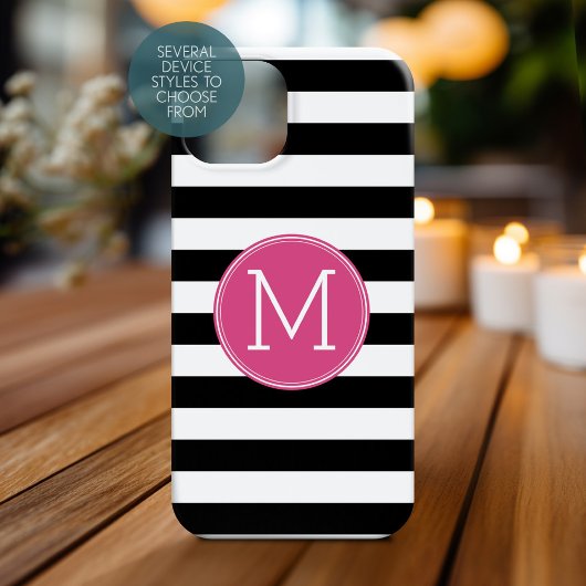Schwarz-weiß gestrichenes Muster, Hot-Pink-Monogra Case-Mate iPhone Hülle