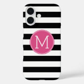 Schwarz-weiß gestrichenes Muster, Hot-Pink-Monogra Case-Mate iPhone Hülle (Rückseite)