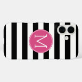 Schwarz-weiß gestrichenes Muster, Hot-Pink-Monogra Case-Mate iPhone Hülle (Rückseite (Horizontal))