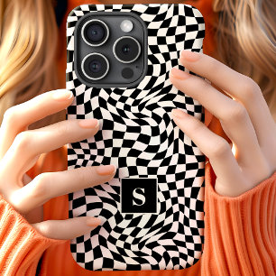 Schwarz-Weiß gewelltes kariertes Monogramm Case-Mate iPhone Hülle