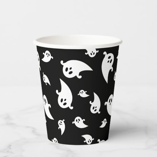 Schwarz-Weiß-Ghost-Muster Halloween Pappbecher (Vorderseite)