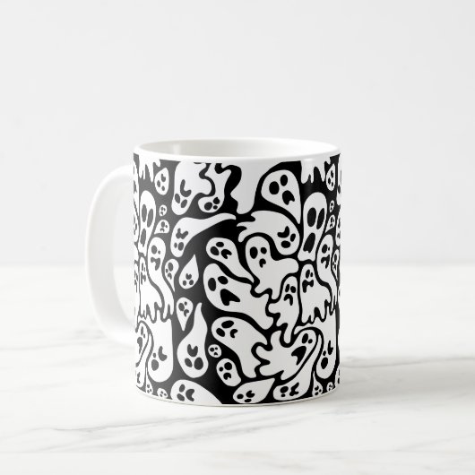 Schwarz-Weiß-Ghost-Muster Kaffeetasse (Vorderseite Links)