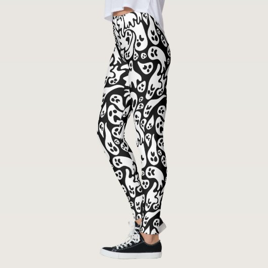 Schwarz-Weiß-Ghost-Muster Leggings (Links)