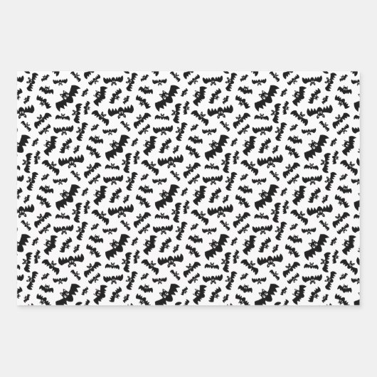 Schwarz-weiß Ghosts Bats Stars Halloween-Muster Geschenkpapier Set (Vorderseite 2)