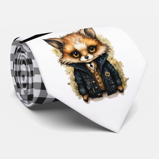Schwarz/Weiß Gingham Abstrakt Fox Necktie Krawatte (Gerollt)