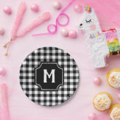 Schwarz-Weiß-Gingham Buffalo-Karo Monogramm Pappteller (Party)