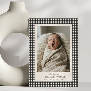 Schwarz-Weiß-Gingham Einführungs-Baby-Foto-Geburts Ankündigung