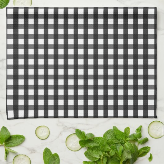 Schwarz-Weiß-Gingham Geschirrtuch (Gefaltet)