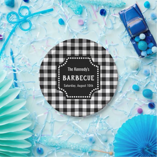 Schwarz-Weiß-Gingham-GRILLEN Pappteller (Party)