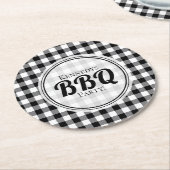 Schwarz-Weiß-Gingham-GRILLEN Runder Pappuntersetzer (Angewinkelt)