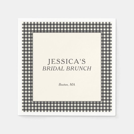 Schwarz-Weiß-Gingham-Hochzeitsbrunch-Schauer-Perso Serviette (Vorderseite)