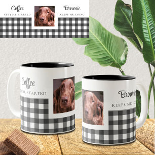 Schwarz Weiß Gingham Hund Foto Zweifarbige Tasse