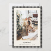 Schwarz Weiß Gingham Joyeux Noel Familienfoto Feiertagskarte (Vorderseite)