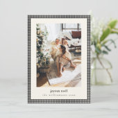 Schwarz Weiß Gingham Joyeux Noel Familienfoto Feiertagskarte (Stehend Vorderseite)