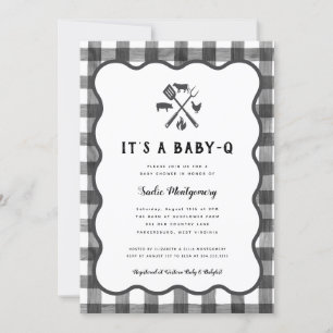 Schwarz-weiß Gingham Kariert Baby Q Baby Dusche Einladung