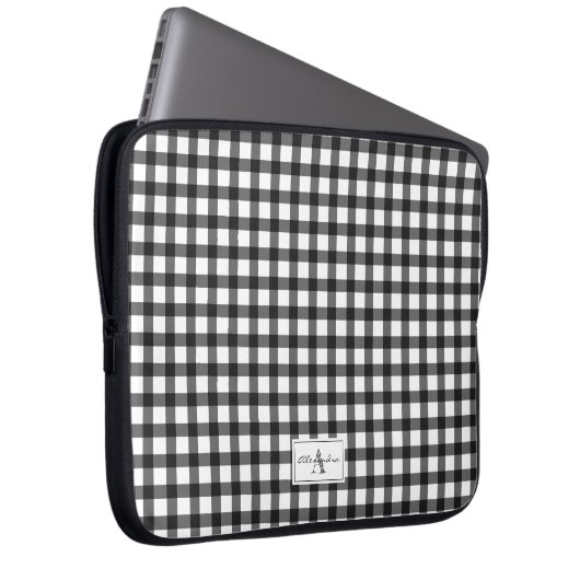 Schwarz-weiß Gingham Kariert Checked Pattern Monog Laptopschutzhülle (Vorne Rechts)