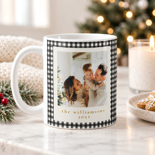 Schwarz Weiß Gingham Karo Benutzerdefiniertes Foto Kaffeetasse