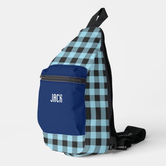 Schwarz-Weiß-Gingham-Karo-Monogramm  Crossbody Bag (Rechte Ecke)