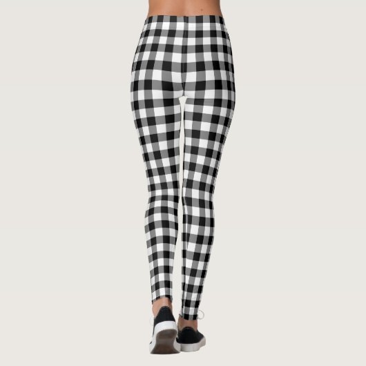 Schwarz-Weiß-Gingham-Karo-Muster Leggings (Rückseite)
