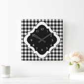 Schwarz-Weiß-Gingham-Land Quadratische Wanduhr (Zuhause)