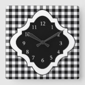 Schwarz-Weiß-Gingham-Land Quadratische Wanduhr (Vorderseite)