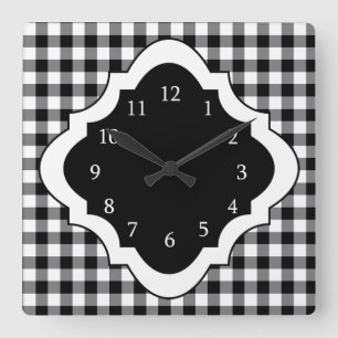 Schwarz-Weiß-Gingham-Land Quadratische Wanduhr