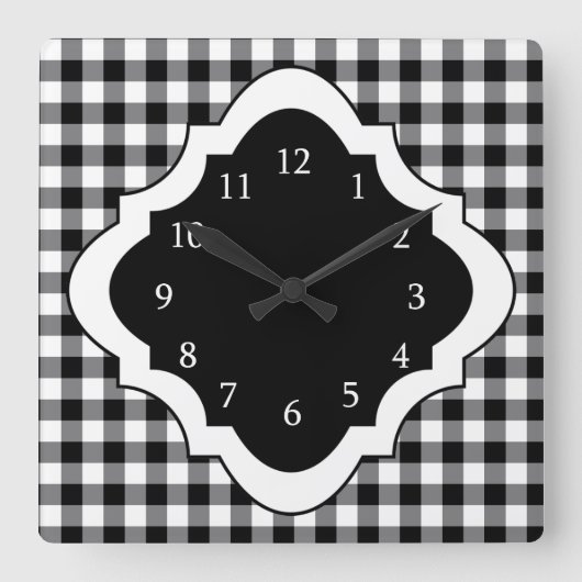 Schwarz-Weiß-Gingham-Land Quadratische Wanduhr (Vorderseite)