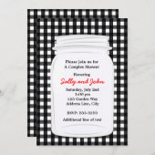 Schwarz-weiß Gingham Mason Jar Land Einladung (Vorne/Hinten)