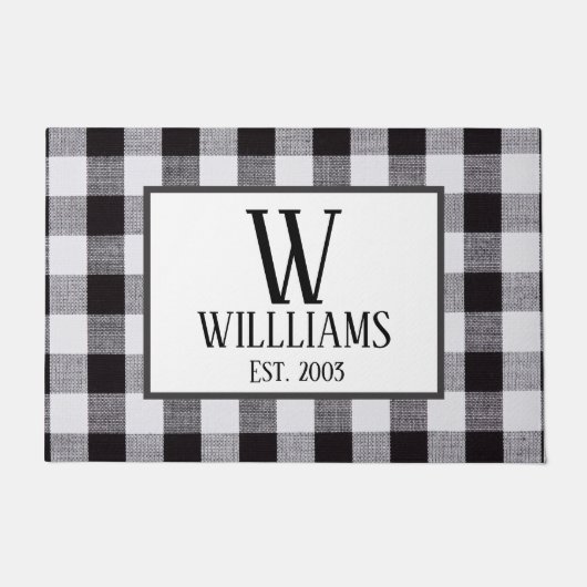 Schwarz-Weiß-Gingham Monogram-Familie Jahr Fußmatte (Vorderseite)
