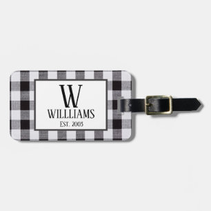 Schwarz-Weiß-Gingham Monogram-Familie Jahr Gepäckanhänger