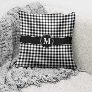 Schwarz-Weiß-Gingham-Monogramm Kissen