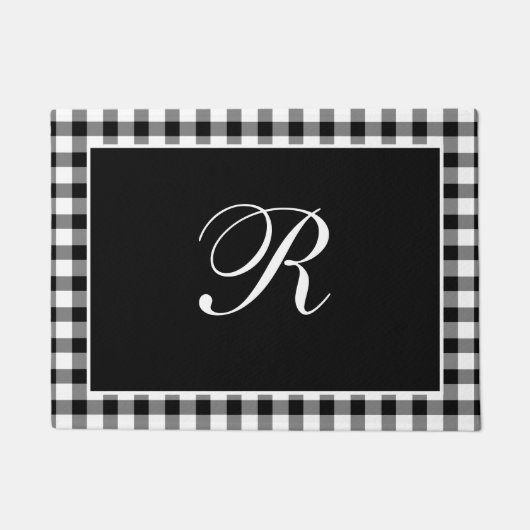 Schwarz-Weiß-Gingham-Monogramm Klassisches Monogra Fußmatte (Vorderseite)
