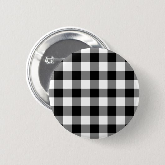 Schwarz-Weiß-Gingham-Muster Button (Vorne & Hinten)