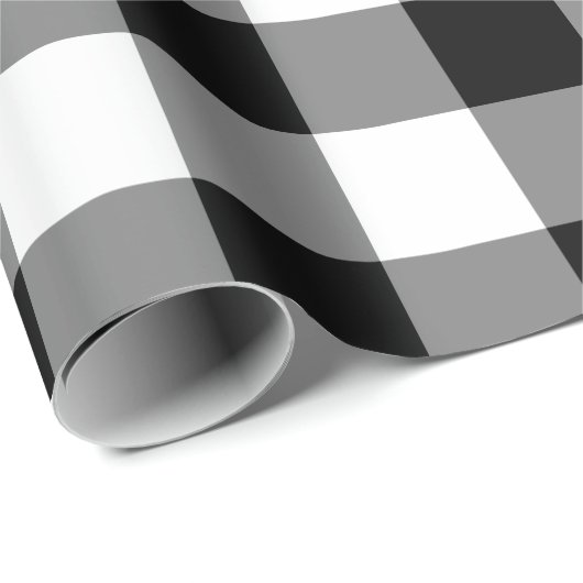 Schwarz-Weiß Gingham-Muster Geschenkpapier (Rolleneckpunkt)