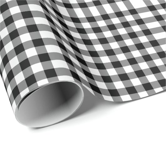 Schwarz-Weiß Gingham-Muster Geschenkpapier (Rolleneckpunkt)