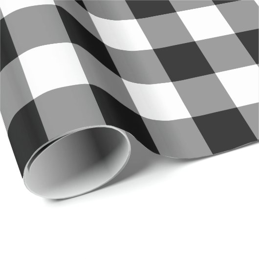 Schwarz-Weiß Gingham-Muster Geschenkpapier (Rolleneckpunkt)