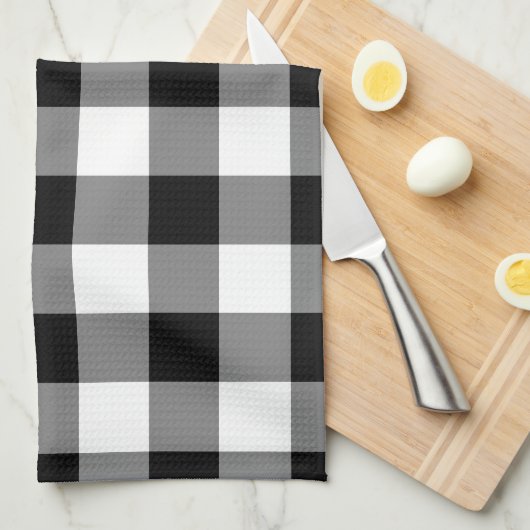 Schwarz-Weiß Gingham-Muster Geschirrtuch (Viertel Falte)