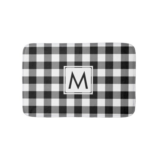 Schwarz-Weiß-Gingham-Muster mit Monogramm Badematte (Vorderseite)